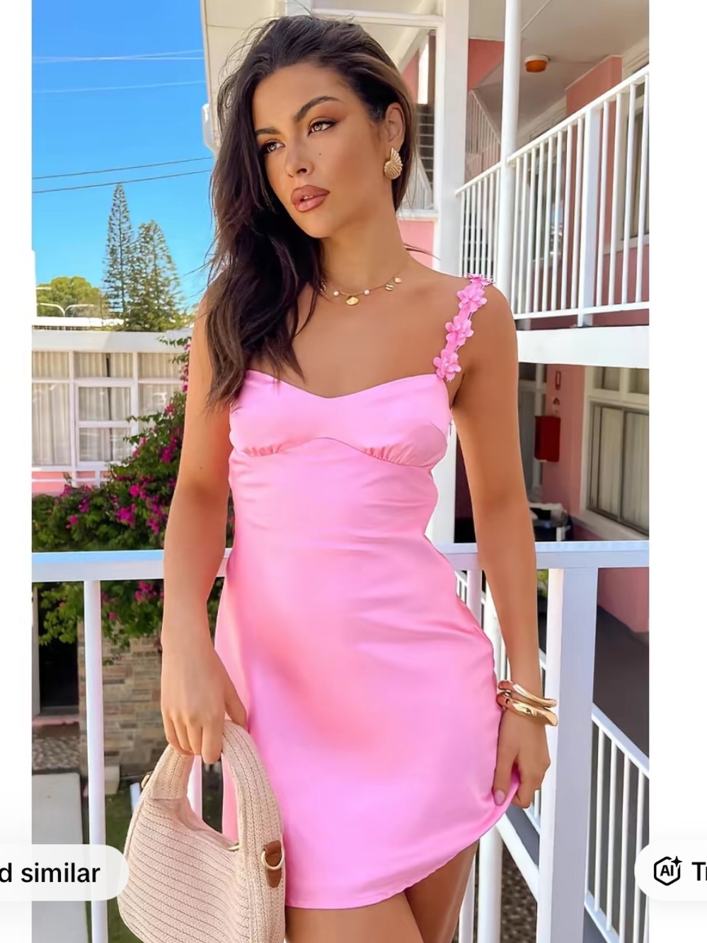Pink Floral Strap Mini Dress - Women